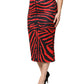 Red Black Zebra Print Polyester Pencil Midi Skirt