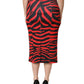 Red Black Zebra Print Polyester Pencil Midi Skirt
