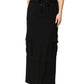 Black Cotton Drawstring Long Maxi Cargo Skirt