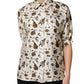 Beige Musical Instrument Print Short Sleeve Top
