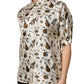 Beige Musical Instrument Print Short Sleeve Top