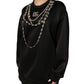 Black Embellished Logo Crystal Sweatshirt Top