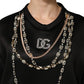 Black Embellished Logo Crystal Sweatshirt Top