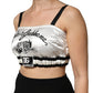 White Silk Satin Crop Black Logo Bralette Top