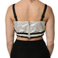 White Silk Satin Crop Black Logo Bralette Top