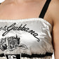 White Silk Satin Crop Black Logo Bralette Top