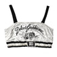 White Silk Satin Crop Black Logo Bralette Top