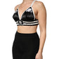 Black Floral Silk Satin Crop Logo Bralette Top