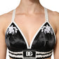 Black Floral Silk Satin Crop Logo Bralette Top