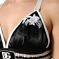 Black Floral Silk Satin Crop Logo Bralette Top