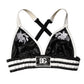 Black Floral Silk Satin Crop Logo Bralette Top