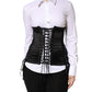 Black Silk Lace-Up Waist Cincher Corset Top