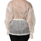 White Sheer Silk Blouse Lace Bow Tie Blouse Top