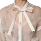 White Sheer Silk Blouse Lace Bow Tie Blouse Top