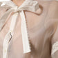 White Sheer Silk Blouse Lace Bow Tie Blouse Top