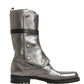 Metallic Leather Buckle Combat Boots Shoes