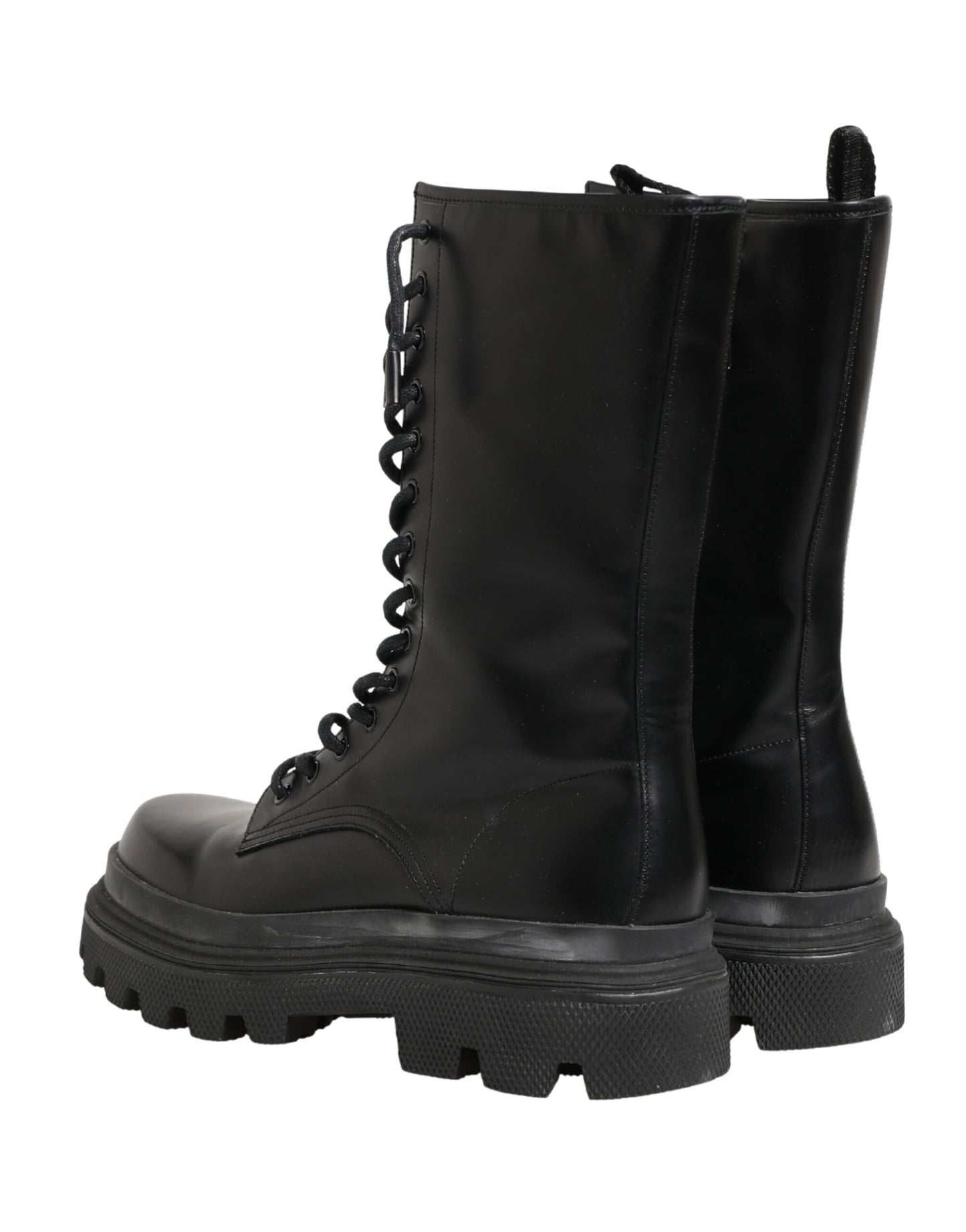 Black Leather Trek Sole Combat Boots Shoes
