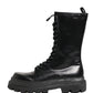 Black Leather Trek Sole Combat Boots Shoes