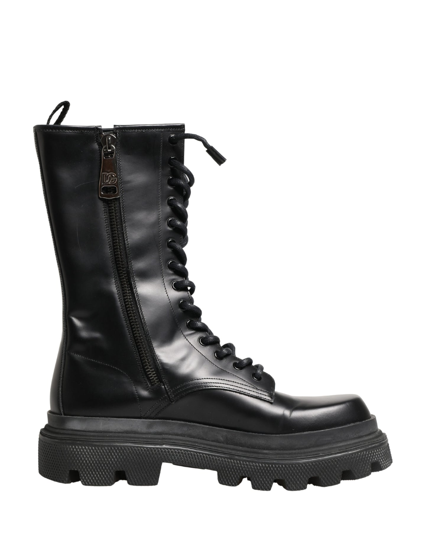 Black Leather Trek Sole Combat Boots Shoes