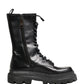 Black Leather Trek Sole Combat Boots Shoes