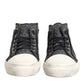 Black White Canvas Logo Mid Top Sneakers Shoes