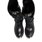Black Leather Knee High Combat Boots Shoes
