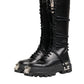 Black Leather Knee High Combat Boots Shoes