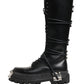 Black Leather Knee High Combat Boots Shoes