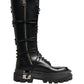 Black Leather Knee High Combat Boots Shoes