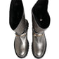 Metallic Silver Leather Mid Calf Boots Shoes