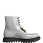 Gray Leather Logo Plaque Ankle Boots Shoes