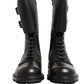 Black Leather Belted Buckle Combat Boots Shoes
