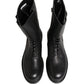 Black Leather Belted Buckle Combat Boots Shoes