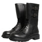 Black Leather Belted Buckle Combat Boots Shoes