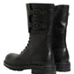 Black Leather Belted Buckle Combat Boots Shoes