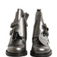 Metallic Silver Leather Buckle Ankle Boots Shoes