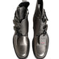 Metallic Silver Leather Buckle Ankle Boots Shoes