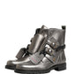 Metallic Silver Leather Buckle Ankle Boots Shoes