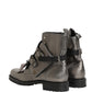 Metallic Silver Leather Buckle Ankle Boots Shoes