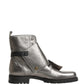 Metallic Silver Leather Buckle Ankle Boots Shoes
