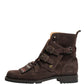 Brown Suede Leather Buckle Ankle Boots Shoes