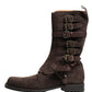 Brown Suede Leather Combat Ankle Boots  Shoes