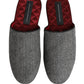 Grey Herringbone Cashmere Red Slippers Shoes