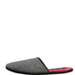 Grey Herringbone Cashmere Red Slippers Shoes