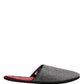 Grey Herringbone Cashmere Red Slippers Shoes
