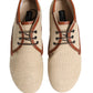Beige Canvas Lace-Up Men Dress Derby Shoes