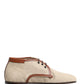 Beige Canvas Lace-Up Men Dress Derby Shoes