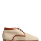 Beige Canvas Leather Trim Dress Derby Shoes