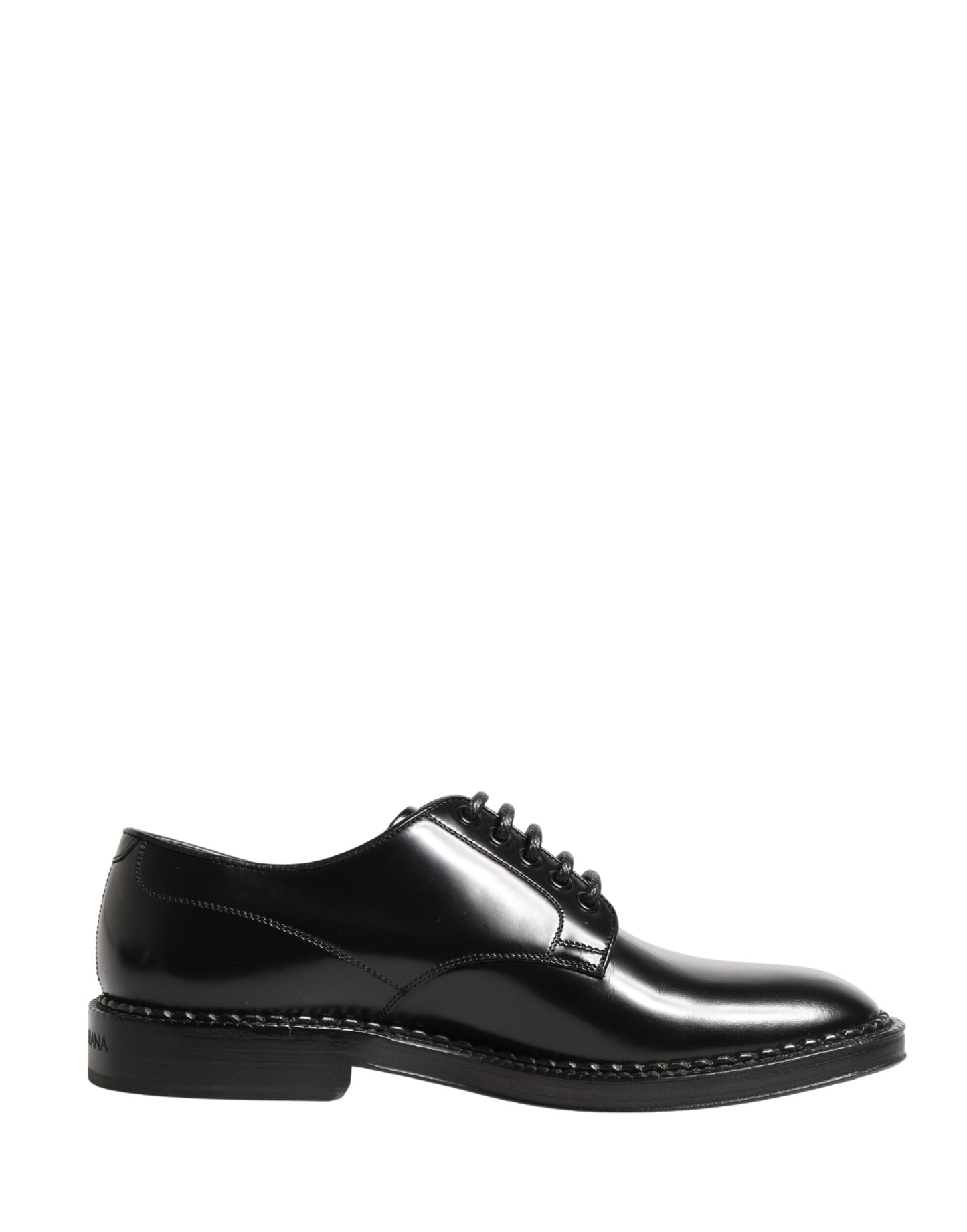 Men Black Lace-Up Leather Crown Dress Derby Shoes