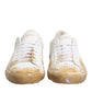 White Leather Paint Effect Low Top Sneakers  Shoes